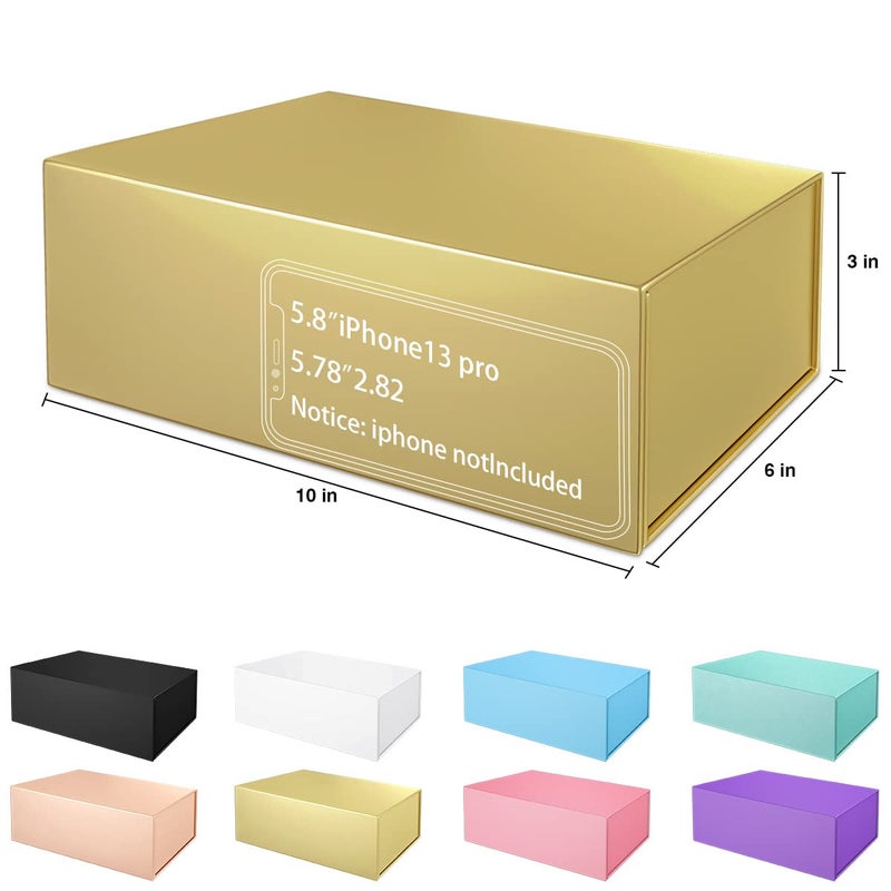 ROSTELACK Gold Gift Box 10 "" x 6 "" x 3 "" with Magnetic Closure Lid Gift Box for Presents Bridesmaid Gifts Box Cute Box Birthday Gift box Luxury for Gift Packaging  Magnetic Gift Box for Wrapping Gifts (Gold) - Image 2